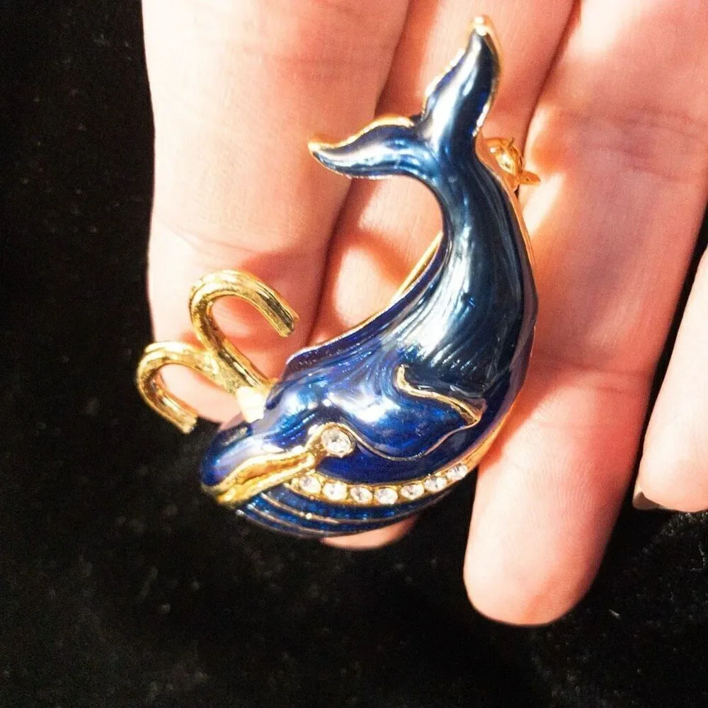 Unique Enamel Blue Whale Brooch Pin